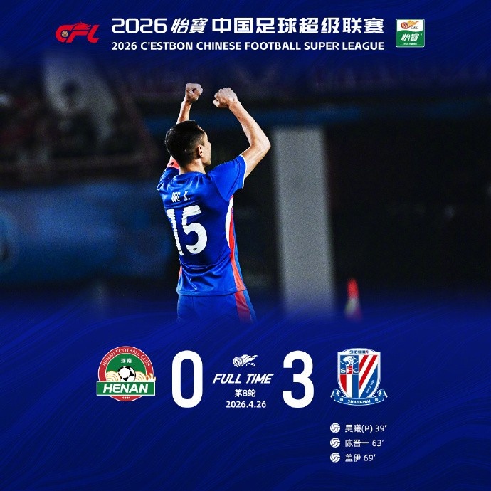 特谢拉造点吴曦命中,申花客场3-0完胜河南 特谢拉造点吴曦命中,申花客场3-0完胜河南