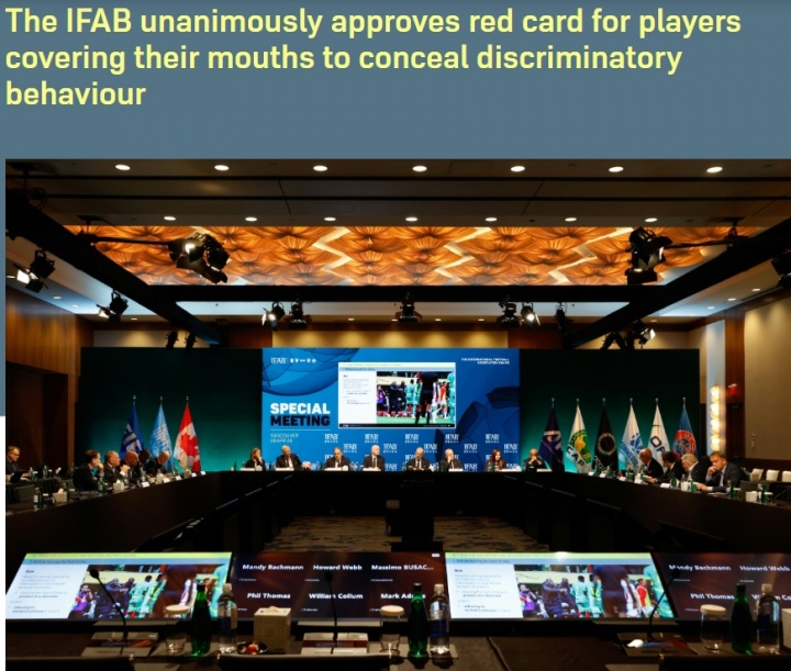 IFAB全票通过世界杯新规:冲突捂嘴、擅自离场抗议直接红牌